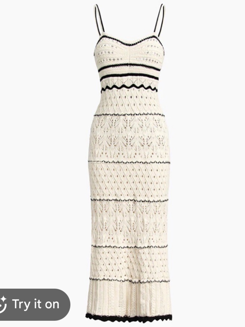 Commense Cream & Black Crochet Eyelet Midi Dress size Medium NWT!